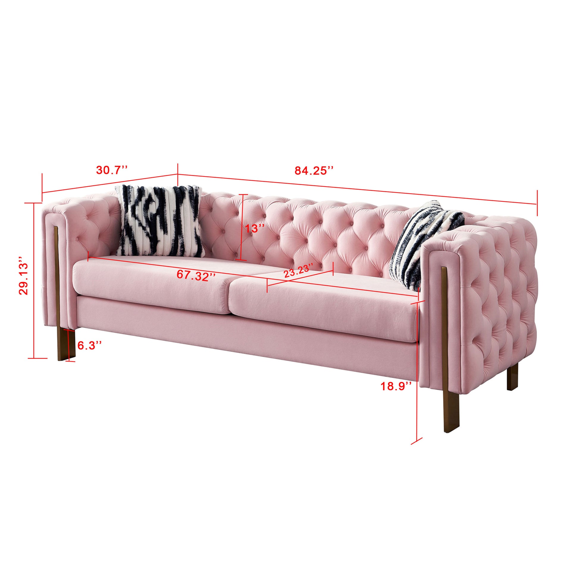 Chesterfield Modern Tufted Velvet Living Room Sofa, 84.25''W Couch,Pink Pink Foam Velvet