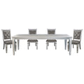 Silver Finish 5Pc Dining Set Table W Leaf And 4X Side Chairs Modern Glam Style Crystal Tufted Chairs Upholstered Seat Wooden Dining Room Furniture Silver Seats 4 Dining Room Extendable Glam,Modern Rectangular Dining Table With Chair Wood