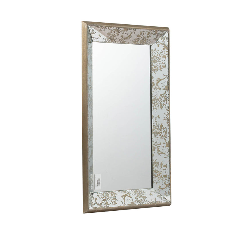 24" X 15" Antique Silver Rectangle Mirror With Floral Accents, Mirrored Display Tray, Hanging Wall Mirror Silver Mdf Glass