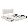 Queen Bed Frame With Led Headboard, Upholstered Bed With 4 Storage Drawers And Usb Ports, Beige Queen Beige Linen