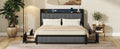 Queen Bed Frame With Led Headboard, Upholstered Bed With 4 Storage Drawers And Usb Ports, Dark Grey Queen Dark Gray Linen
