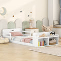 Twin Size Floor Bed With Storage Footboard And Guardrail, White Box Spring Not Required Twin White Wood Bedroom Bed Frame Solid Wood Mdf