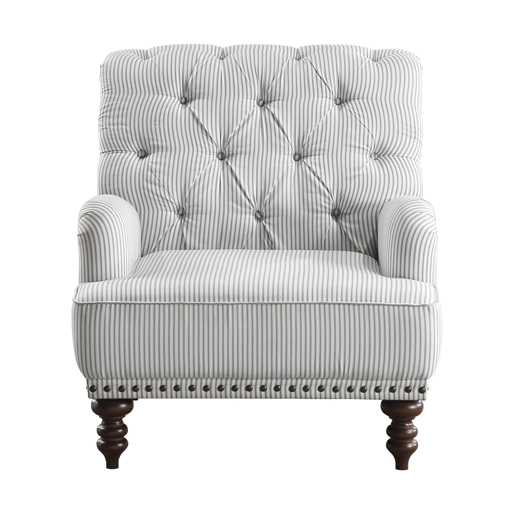 Luxurious Living Room Accent Chair 1Pc White Gray Fabric Upholstered Button Tufted Trim Modern Living Room Furniture Gray Primary Living Space Classic,Luxury,Modern Solid Wood