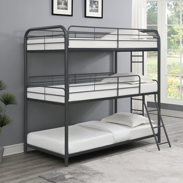 Furnituretriple Bunk Bed, Twin Twin Twin, Black Black Metal