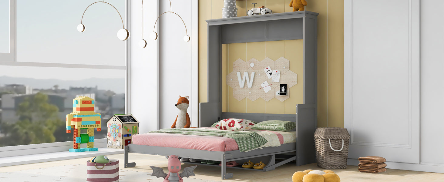 Queen Size Murphy Bed With A Shelf, Gray Box Spring Not Required Queen Gray Wood Bedroom Murphy Solid Wood Mdf