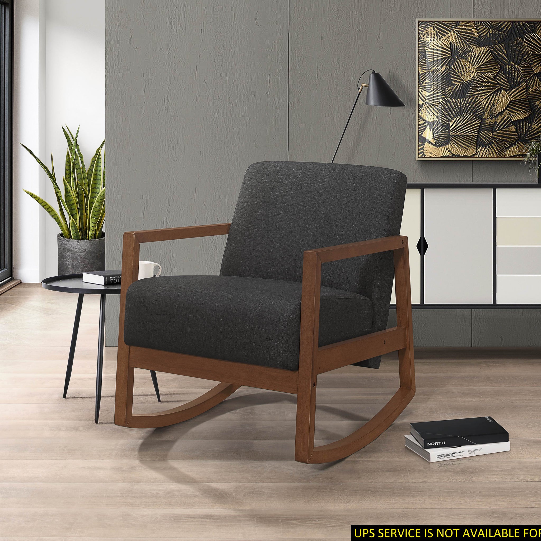 1Pc Rocker Accent Chair Modern Living Room Plush Cushion Dark Gray Soft Upholstery Hardwood Frame Elegant Style Comfort Relax Dark Gray Primary Living Space Modern Solid Wood