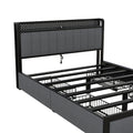 Queen Bed Frame With Led Headboard, Upholstered Bed With 4 Storage Drawers And Usb Ports, Dark Grey Queen Dark Gray Linen