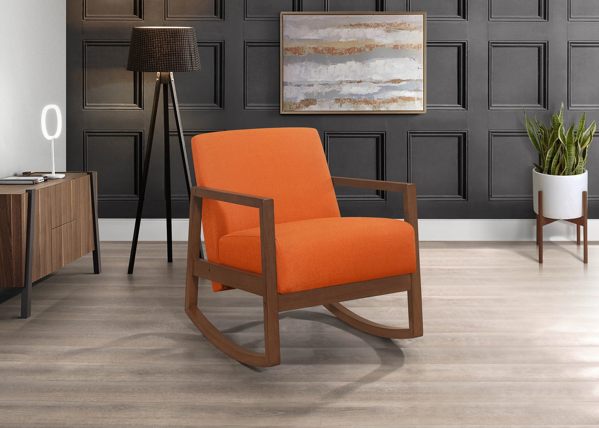 1Pc Rocker Accent Chair Modern Living Room Plush Cushion Orange Soft Upholstery Hardwood Frame Elegant Style Comfort Relax Orange Primary Living Space Modern Solid Wood
