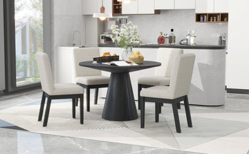 5 Piece Dining Set Retro Round Table With 4 Upholstered Chairs For Living Room, Dining Room Black Black Rubber Wood