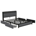 Queen Bed Frame With Led Headboard, Upholstered Bed With 4 Storage Drawers And Usb Ports, Dark Grey Queen Dark Gray Linen