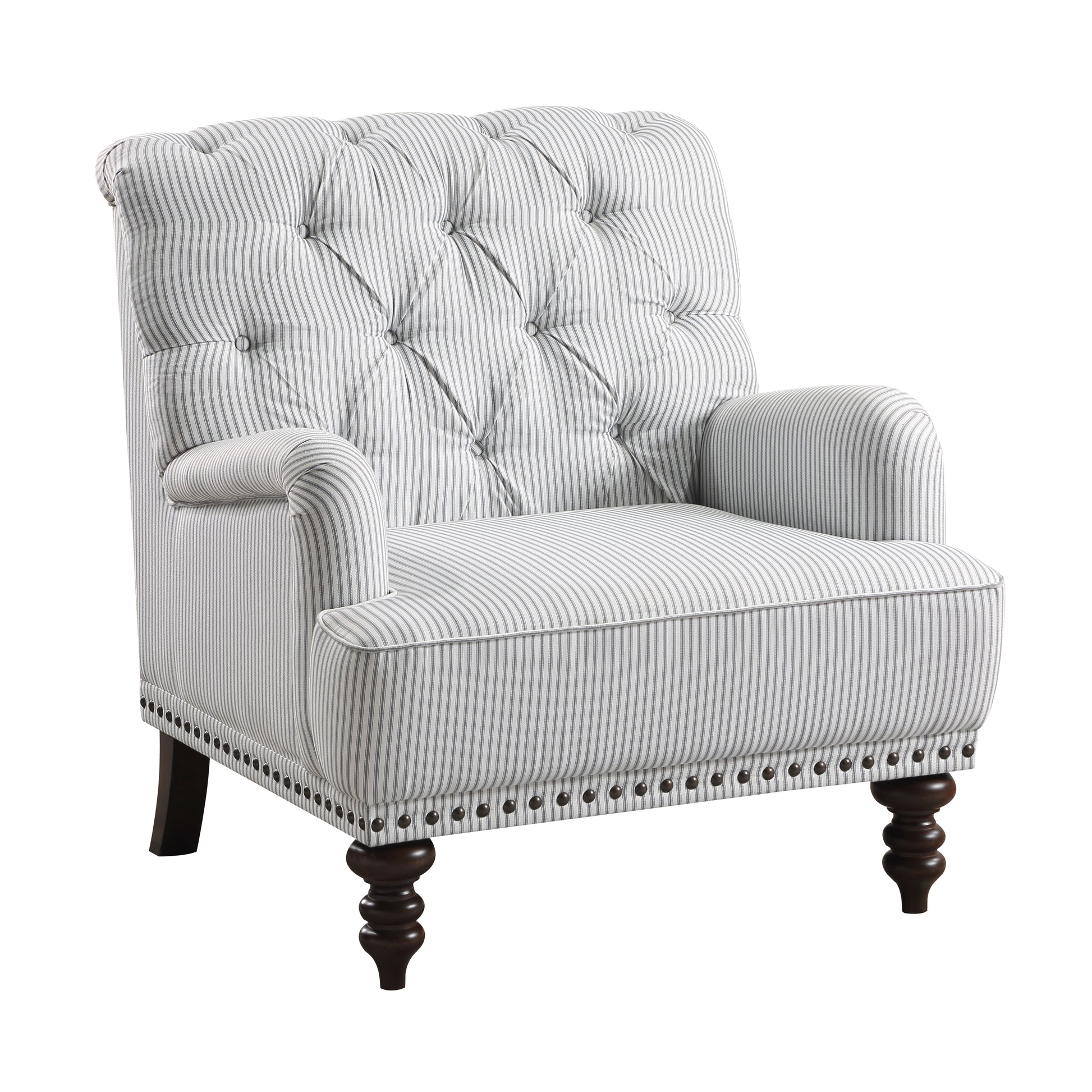 Luxurious Living Room Accent Chair 1Pc White Gray Fabric Upholstered Button Tufted Trim Modern Living Room Furniture Gray Primary Living Space Classic,Luxury,Modern Solid Wood