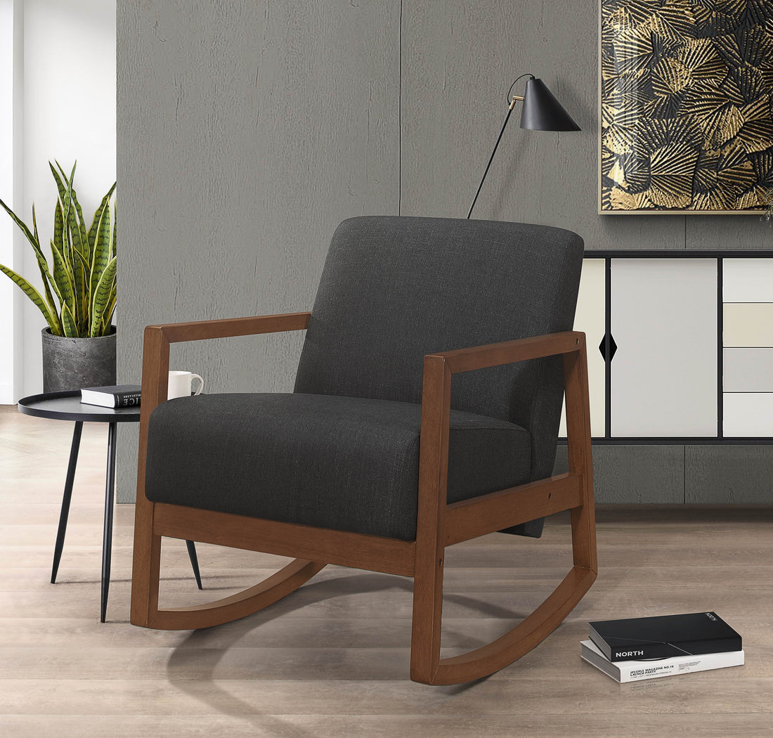 1Pc Rocker Accent Chair Modern Living Room Plush Cushion Dark Gray Soft Upholstery Hardwood Frame Elegant Style Comfort Relax Dark Gray Primary Living Space Modern Solid Wood