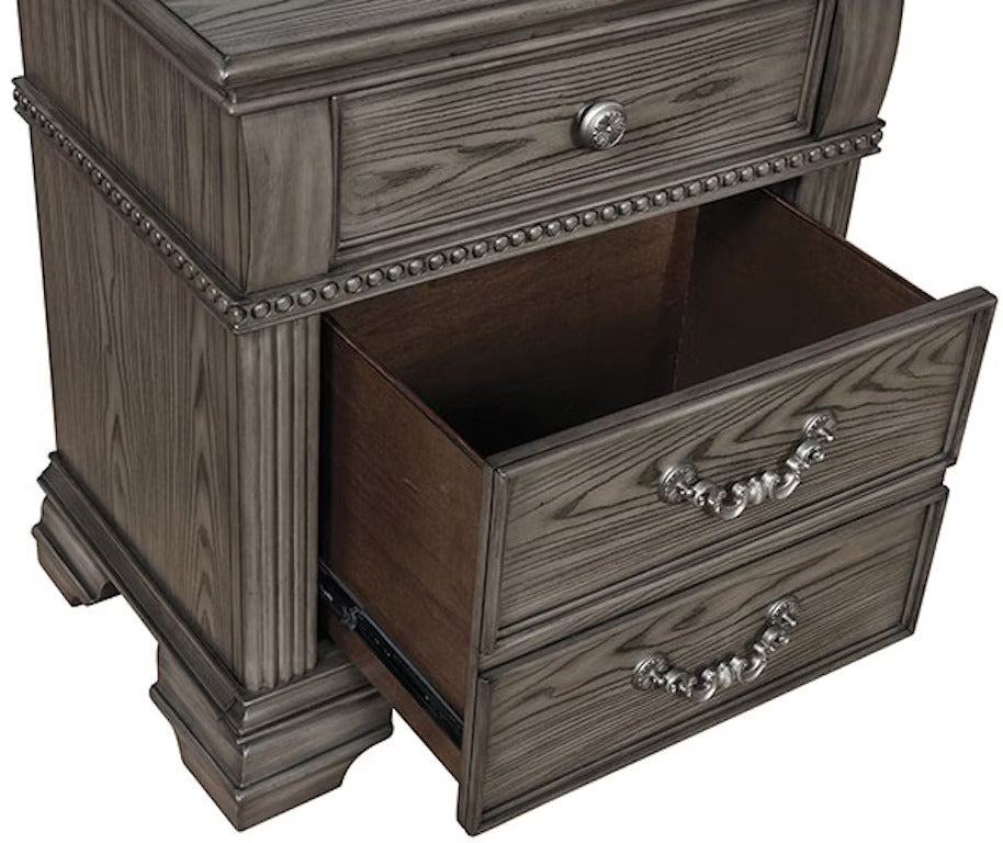Gray Color Nightstand Bedroom 1Pc Nightstand Solid Wood Satin Knickel Knobs And Pulls Gray Gray 3 Drawers Bedroom Bedside Cabinet American Traditional,Classic,Traditional Rubberwood Usb Port Antique Solid Wood