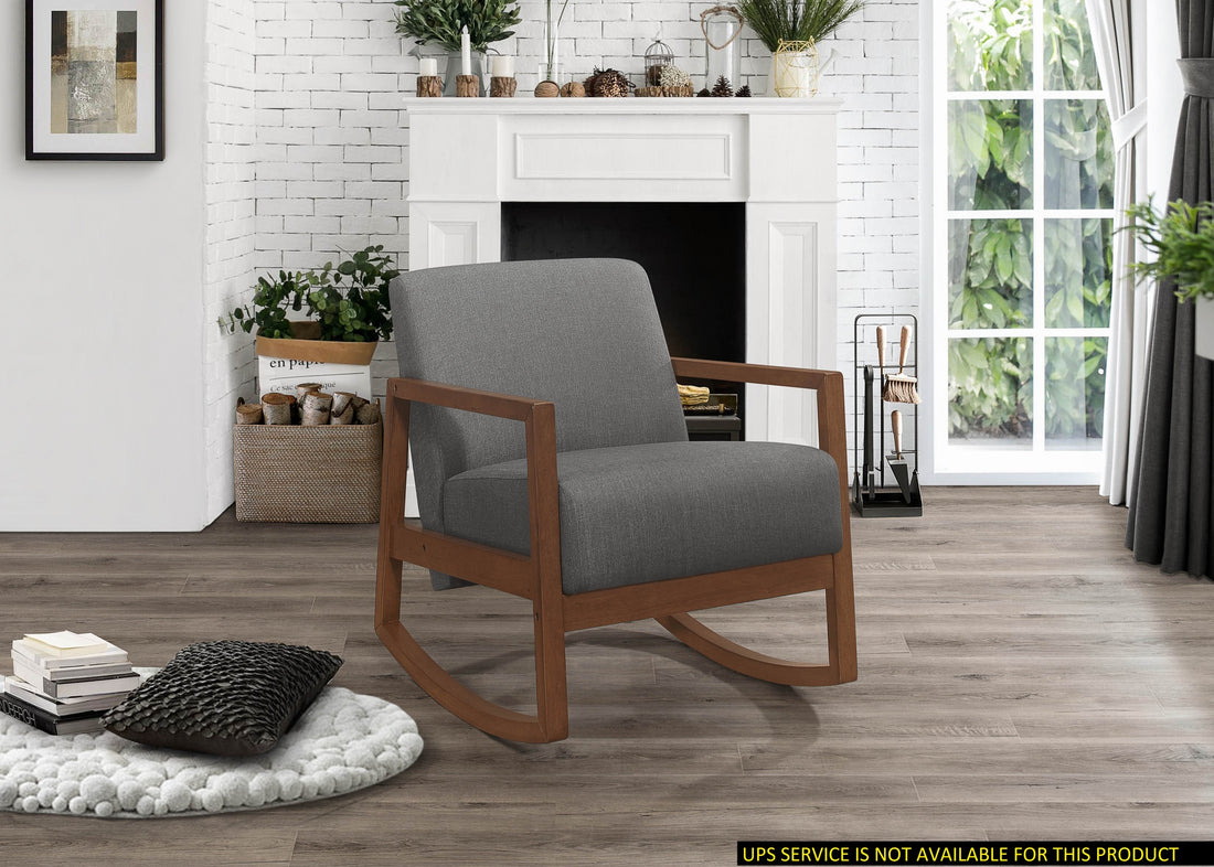 1Pc Rocker Accent Chair Modern Living Room Plush Cushion Gray Soft Upholstery Hardwood Frame Elegant Style Comfort Relax Gray Primary Living Space Modern Solid Wood