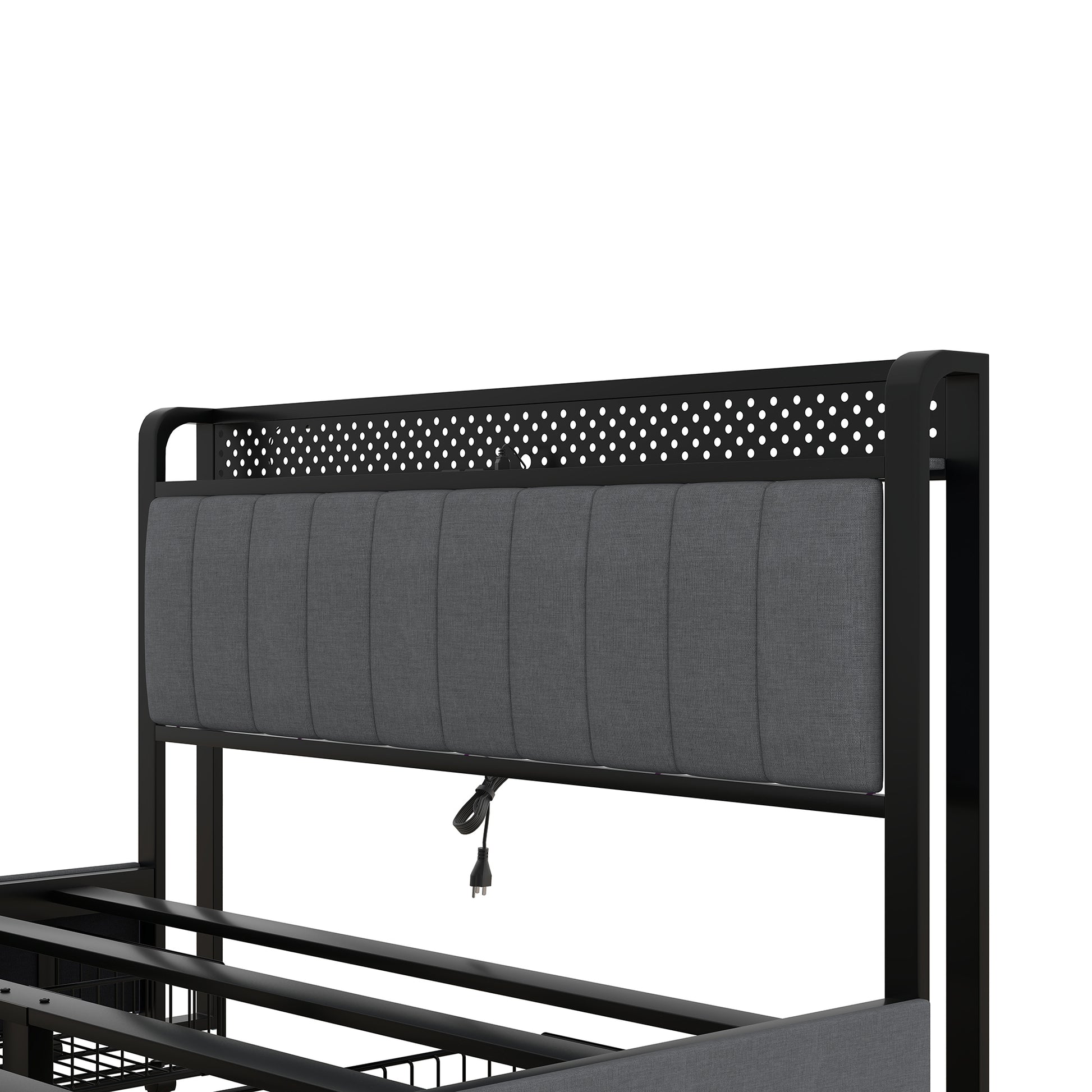 Queen Bed Frame With Led Headboard, Upholstered Bed With 4 Storage Drawers And Usb Ports, Dark Grey Queen Dark Gray Linen