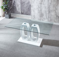 Contemporary Double Pedestal Dining Table, Tempered Glass Top With Mdf Base White Tempered Glass