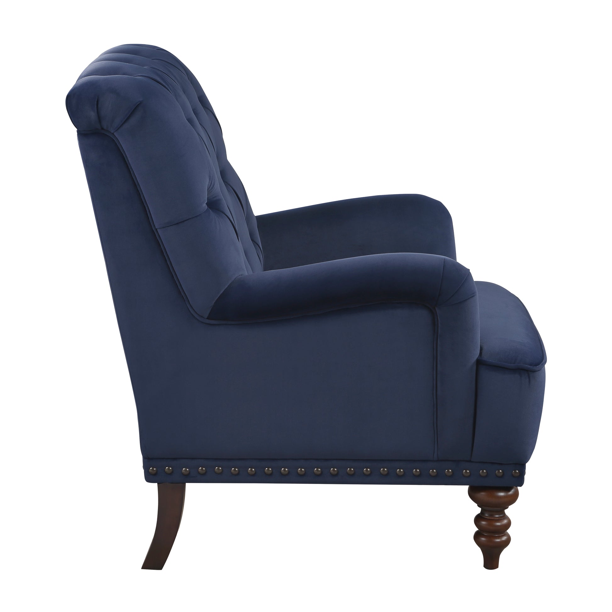 Luxurious Living Room Accent Chair 1Pc Blue Velvet Upholstered Button Tufted Trim Modern Living Room Furniture Blue Primary Living Space Classic,Luxury,Modern Solid Wood