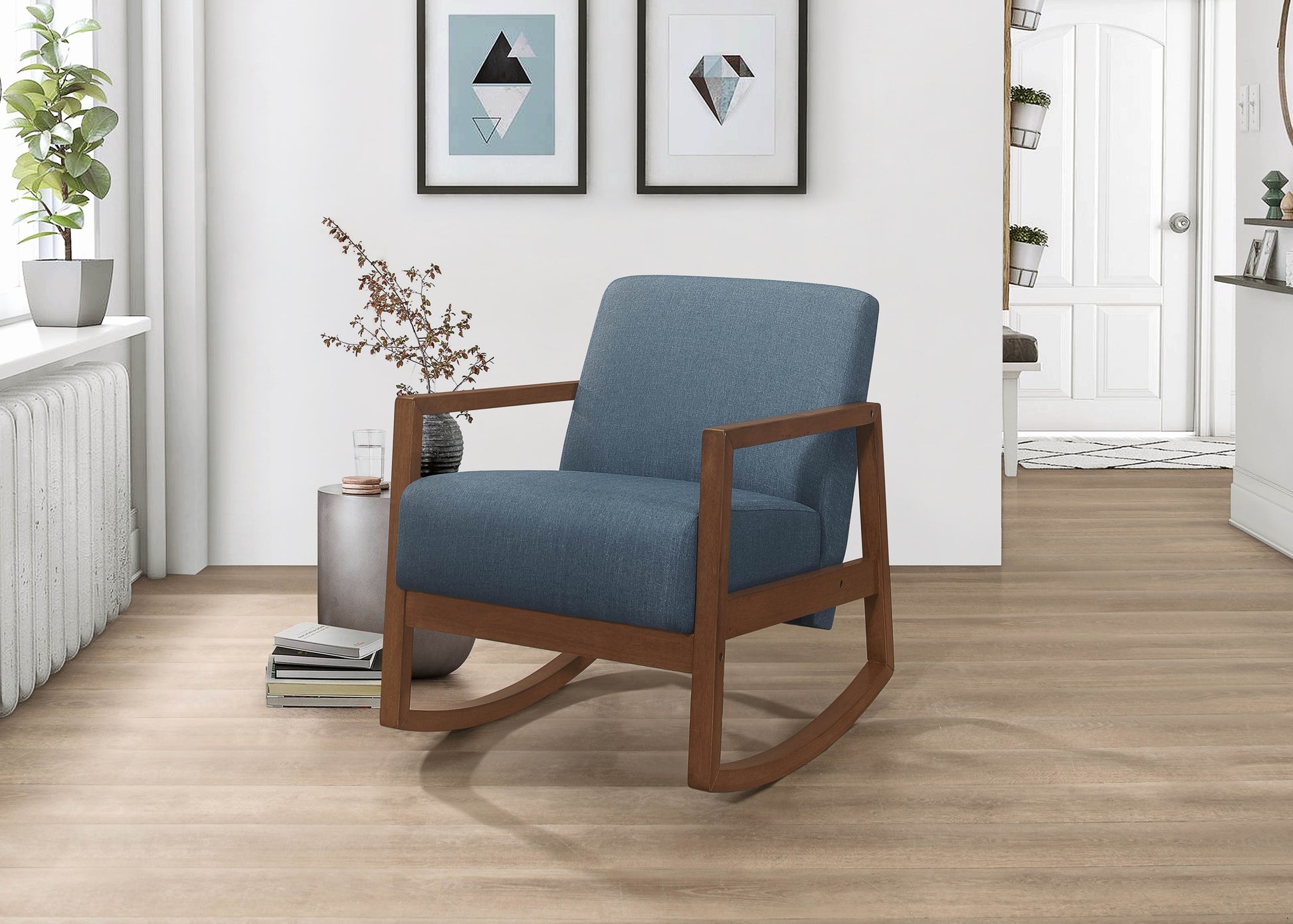 1Pc Rocker Accent Chair Modern Living Room Plush Cushion Blue Soft Upholstery Hardwood Frame Elegant Style Comfort Relax Blue Primary Living Space Modern Solid Wood