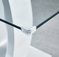 Contemporary Double Pedestal Dining Table, Tempered Glass Top With Mdf Base White Tempered Glass