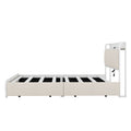 Queen Bed Frame With Led Headboard, Upholstered Bed With 4 Storage Drawers And Usb Ports, Beige Queen Beige Linen