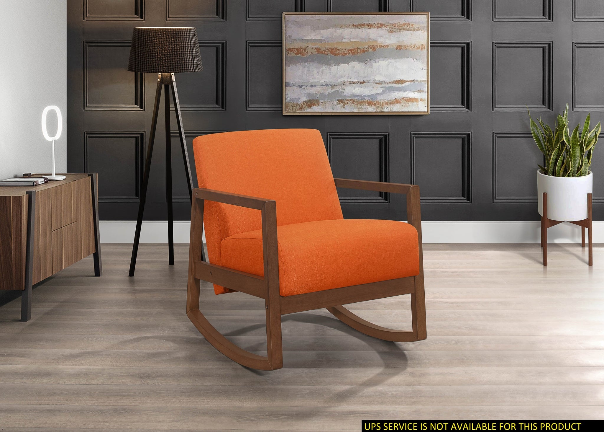 1Pc Rocker Accent Chair Modern Living Room Plush Cushion Orange Soft Upholstery Hardwood Frame Elegant Style Comfort Relax Orange Primary Living Space Modern Solid Wood