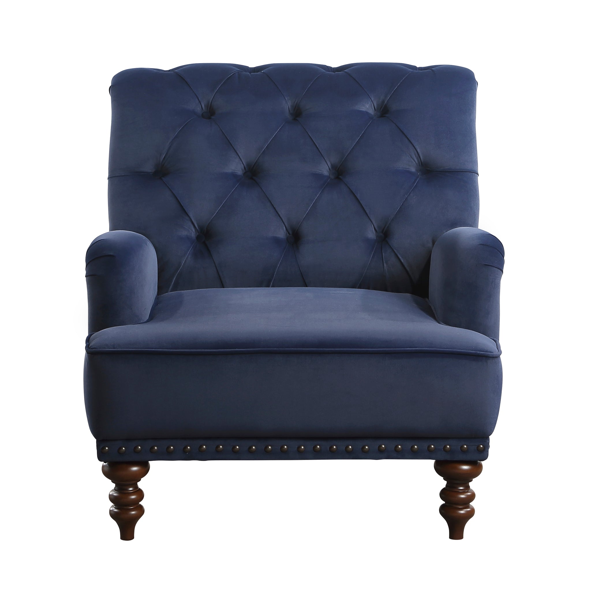 Luxurious Living Room Accent Chair 1Pc Blue Velvet Upholstered Button Tufted Trim Modern Living Room Furniture Blue Primary Living Space Classic,Luxury,Modern Solid Wood