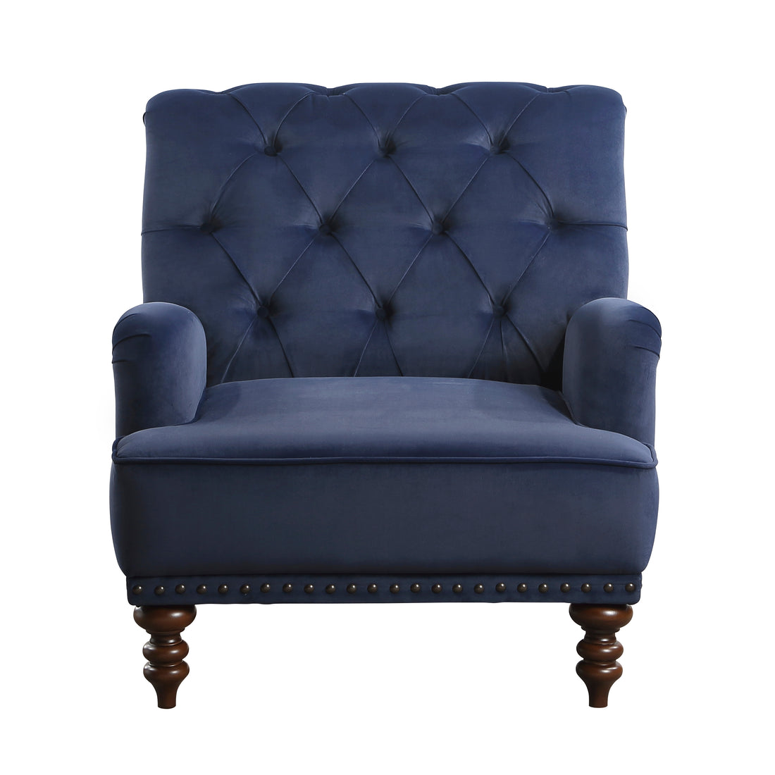 Luxurious Living Room Accent Chair 1Pc Blue Velvet Upholstered Button Tufted Trim Modern Living Room Furniture Blue Primary Living Space Classic,Luxury,Modern Solid Wood