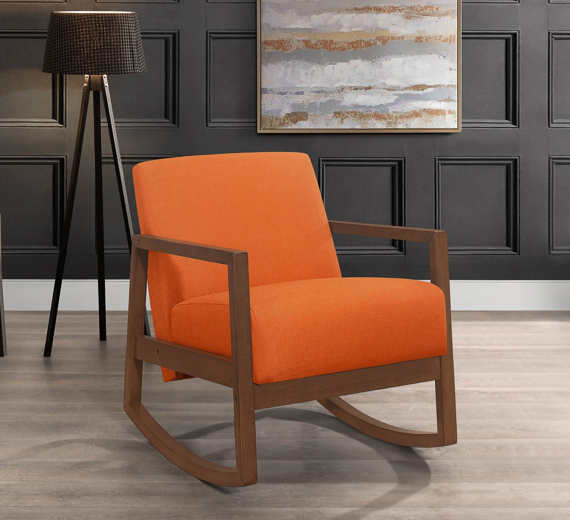 1Pc Rocker Accent Chair Modern Living Room Plush Cushion Orange Soft Upholstery Hardwood Frame Elegant Style Comfort Relax Orange Primary Living Space Modern Solid Wood