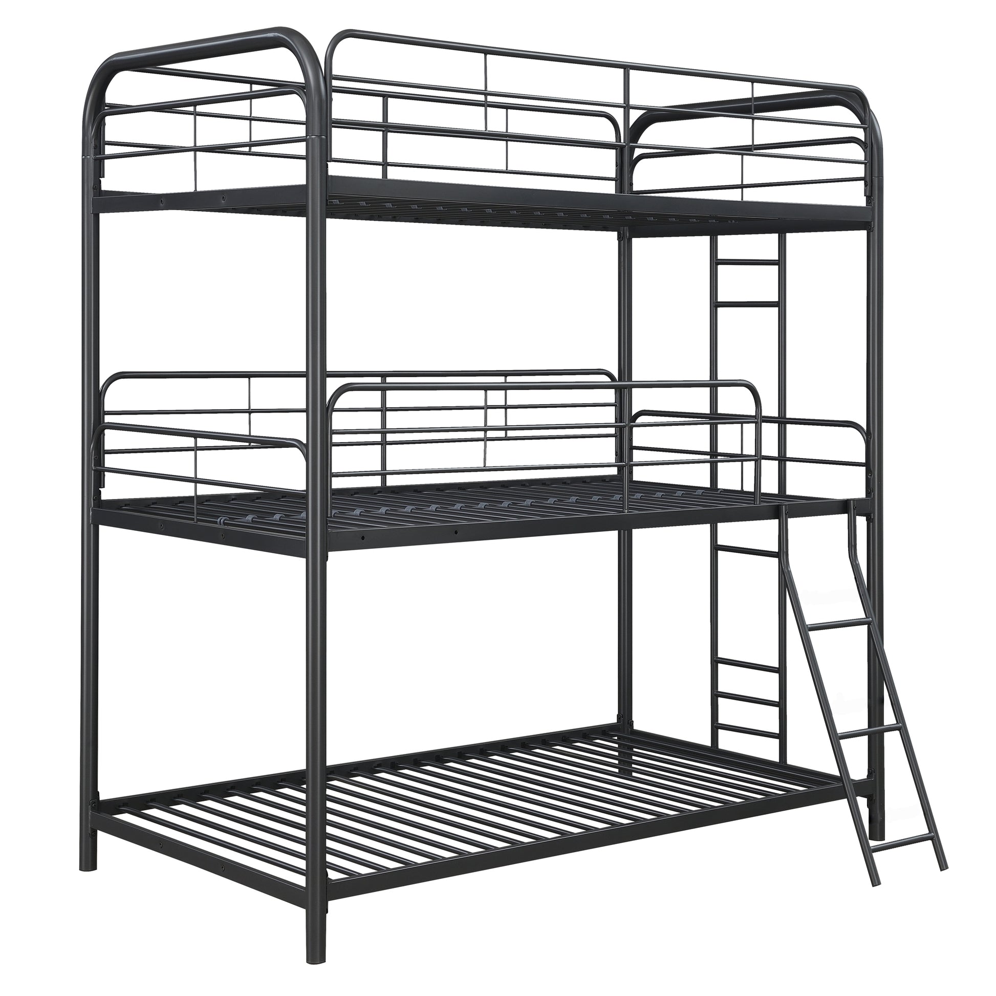 Furnituretriple Bunk Bed, Twin Twin Twin, Black Black Metal