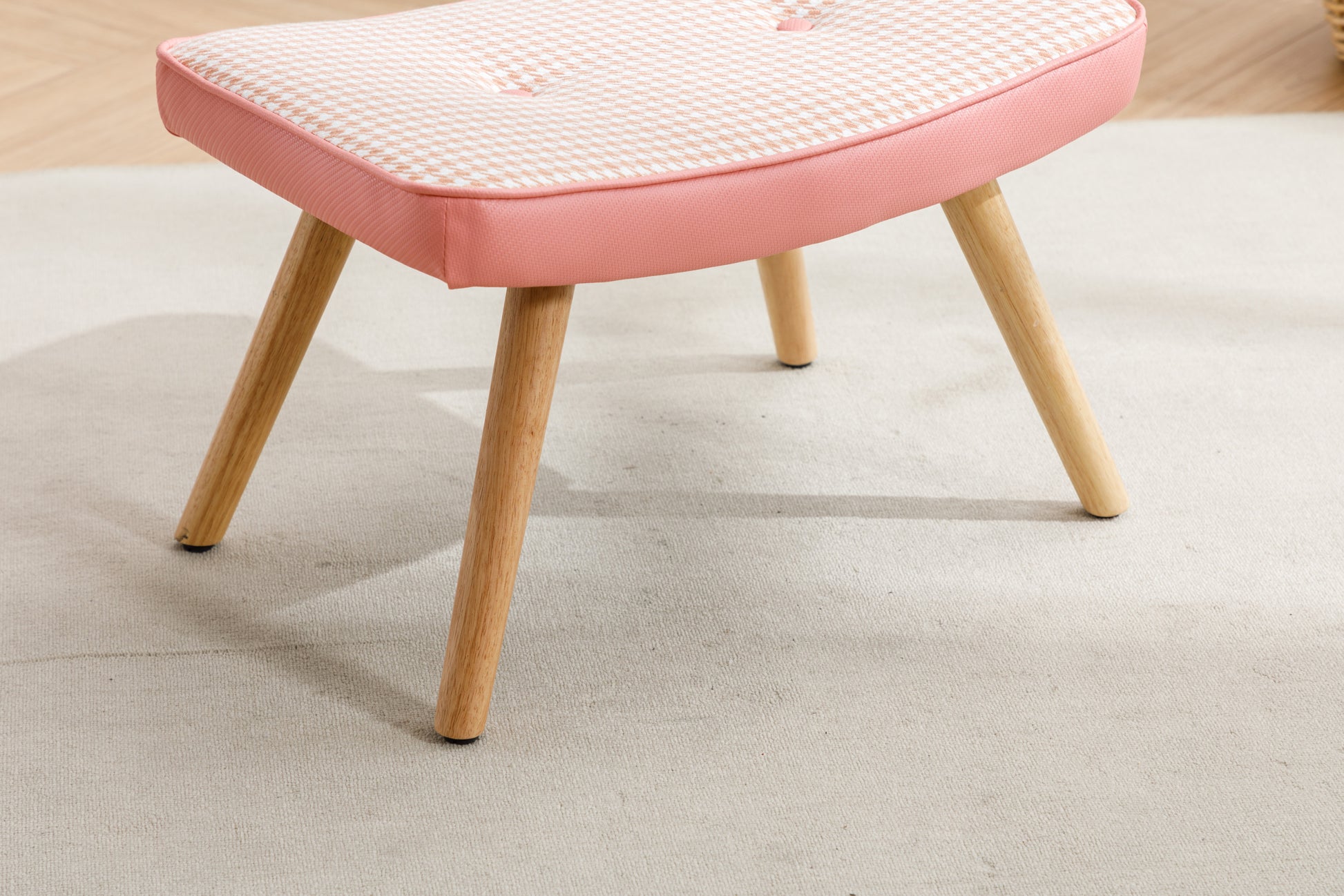 Wooden Step Ottoman,Wooden Step Stool For Adults,Square Cushion Foot Stool,Small Stool With Non Slip Pad,Wood Stool Suitable For Bedroom, Living Room And Kitchen Pink Pink Foam Linen