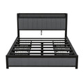 Queen Bed Frame With Led Headboard, Upholstered Bed With 4 Storage Drawers And Usb Ports, Dark Grey Queen Dark Gray Linen
