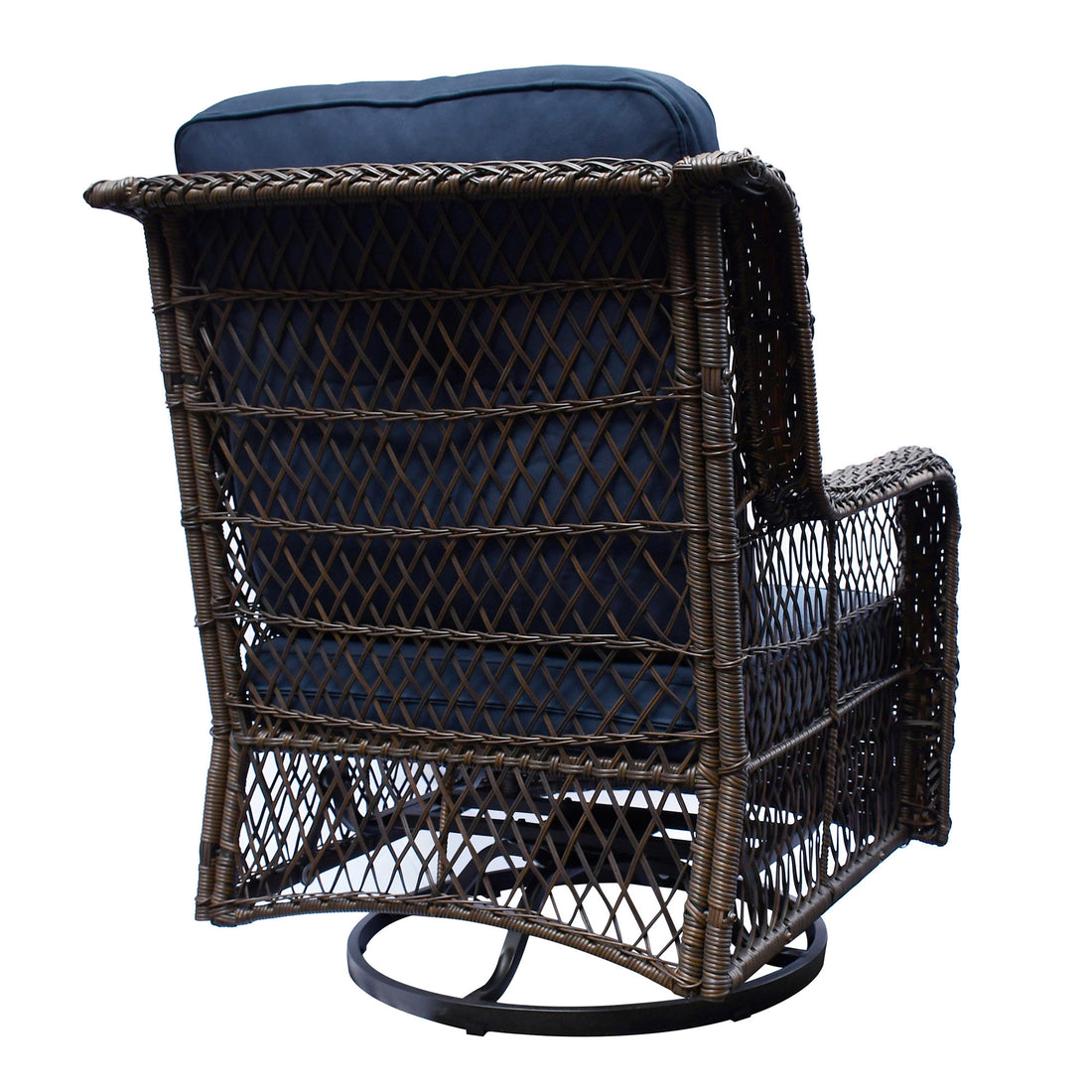 Outdoor Bistro Set 3 Pieces, Outdoor Resin Wicker Swivel Rocker Patio Chair, 360 Degree Swivel Rocking Chairs And Tempered Glass Top Side Coffee Table, Outdoor Rattan Conversation Sets Navy Blue Yes Complete Patio Set Navy Blue Weather Resistant Frame
