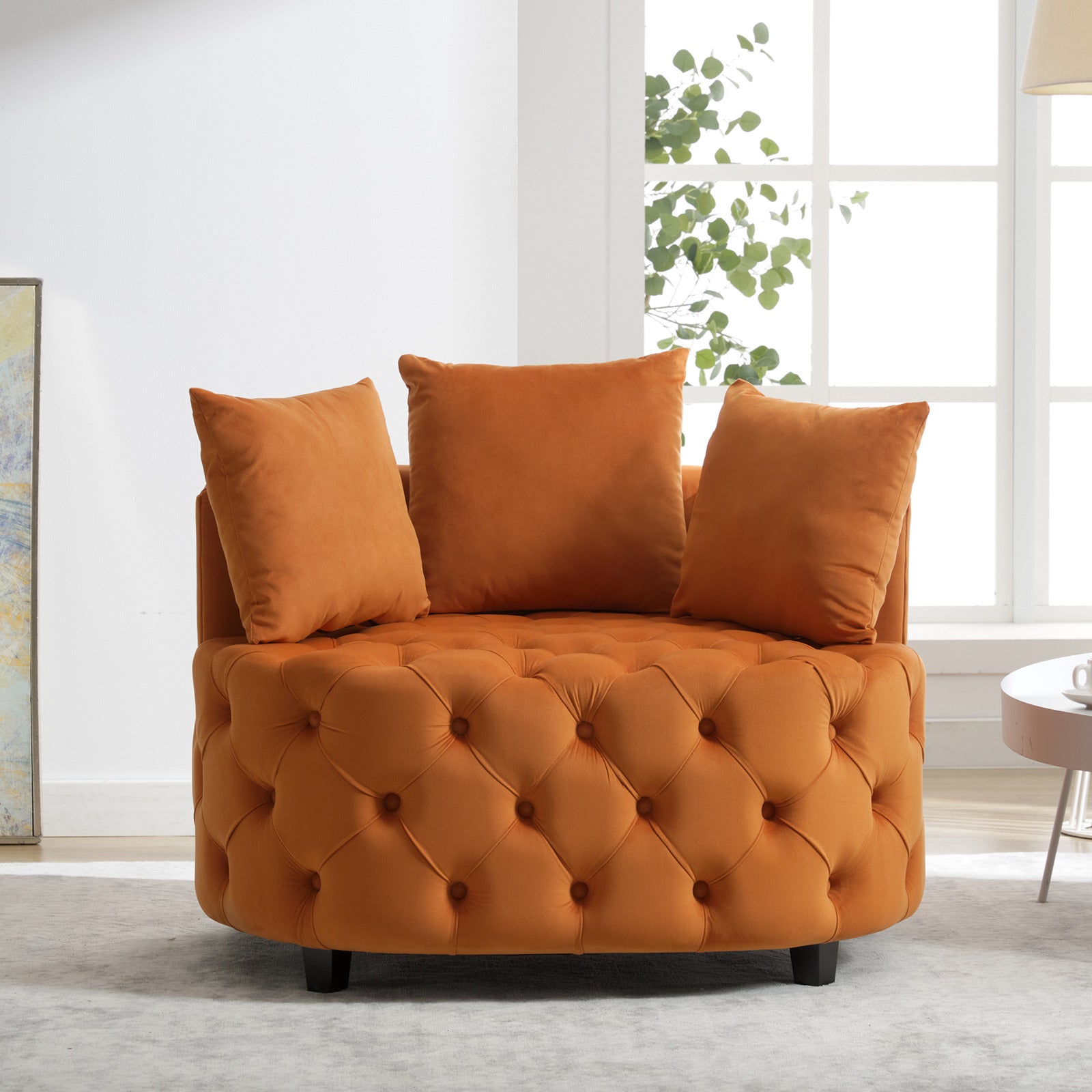 Width 40.6 Inches Accent Chair Classical Barrel Chair For Living Room Modern Leisure Sofa Chair Orange Orange Primary Living Space American Design Foam Velvet
