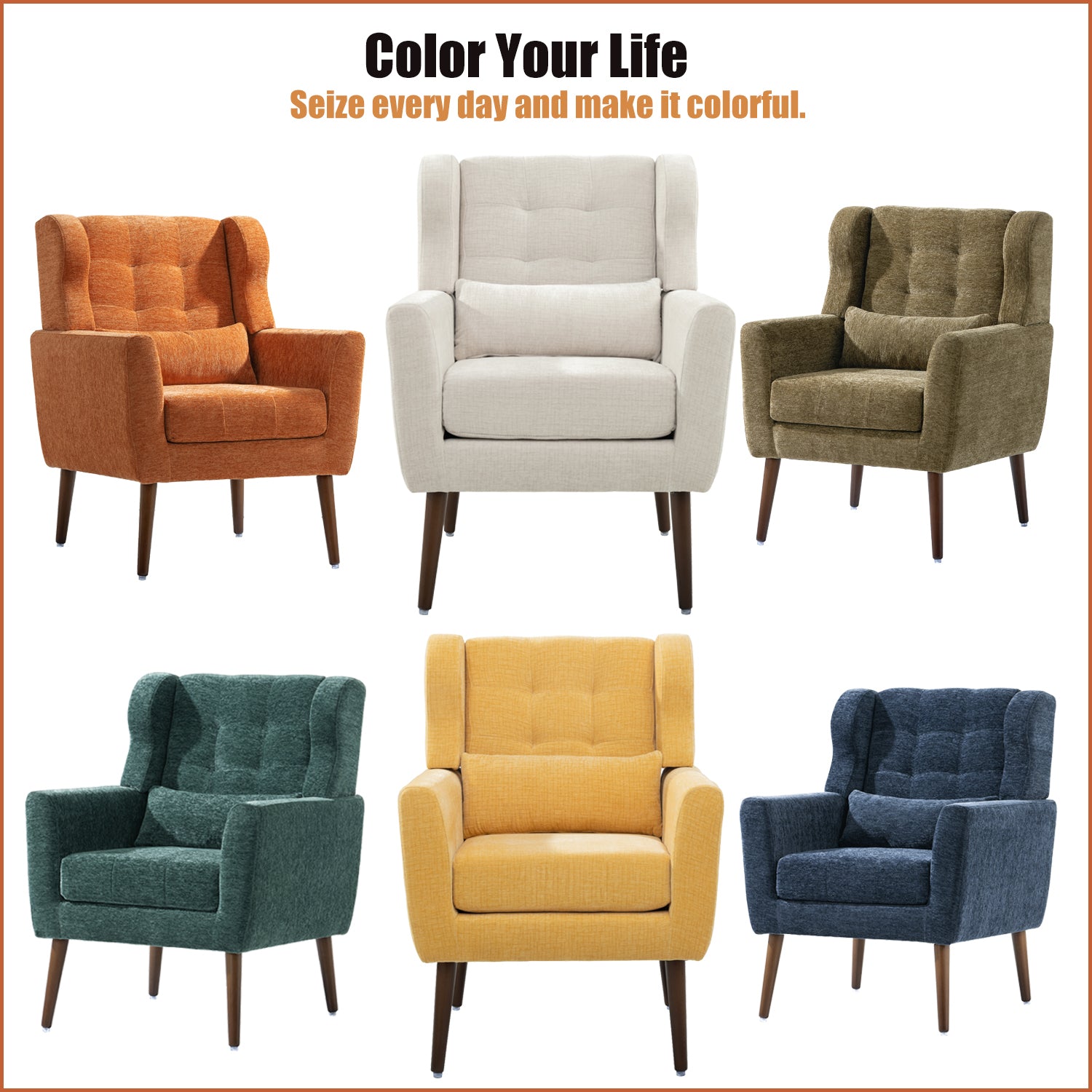 Modern Accent Chair Upholstered Foam Filled Living Room Chairs Comfy Reading Chair Mid Century Modern Chair With Chenille Fabric Lounge Arm Chairs Armchair For Living Room Bedroom Yellow Yellow Light Brown Primary Living Space Modern Rubberwood Foam