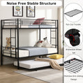 Over Twin Bunk Bed Frame With Trundle,Metal Bunkbed With Sturdy Guard Rail And 2 Sideladders For Kids Adults,Can Be Divided Into Two Beds, No Box Spring Needed, Noise Free For Dorm,Black Box Spring