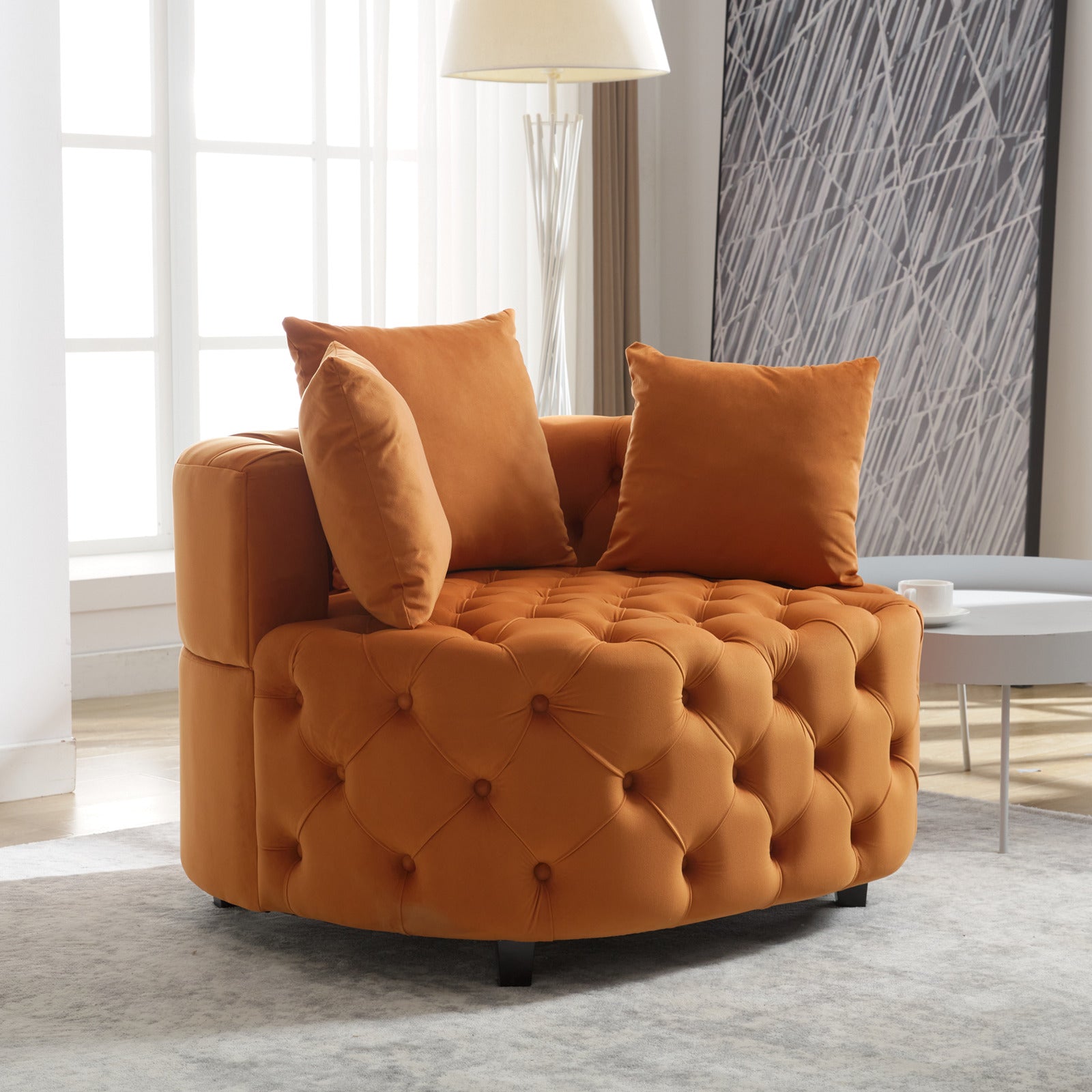 Width 40.6 Inches Accent Chair Classical Barrel Chair For Living Room Modern Leisure Sofa Chair Orange Orange Primary Living Space American Design Foam Velvet
