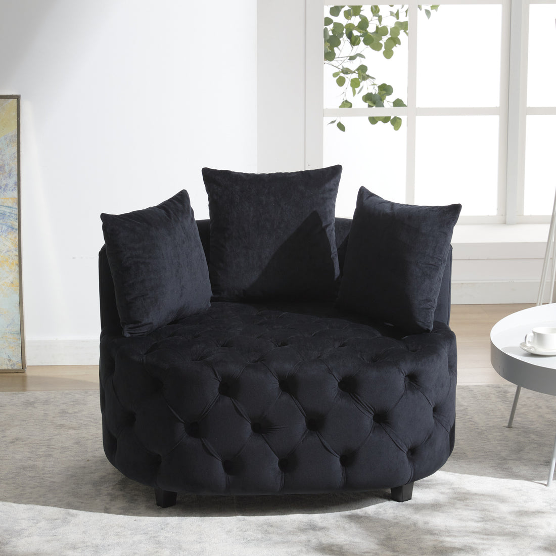 Width 40.6 Inches Accent Chair Classical Barrel Chair For Living Room Modern Leisure Sofa Chair Black Black Primary Living Space American Design Foam Velvet