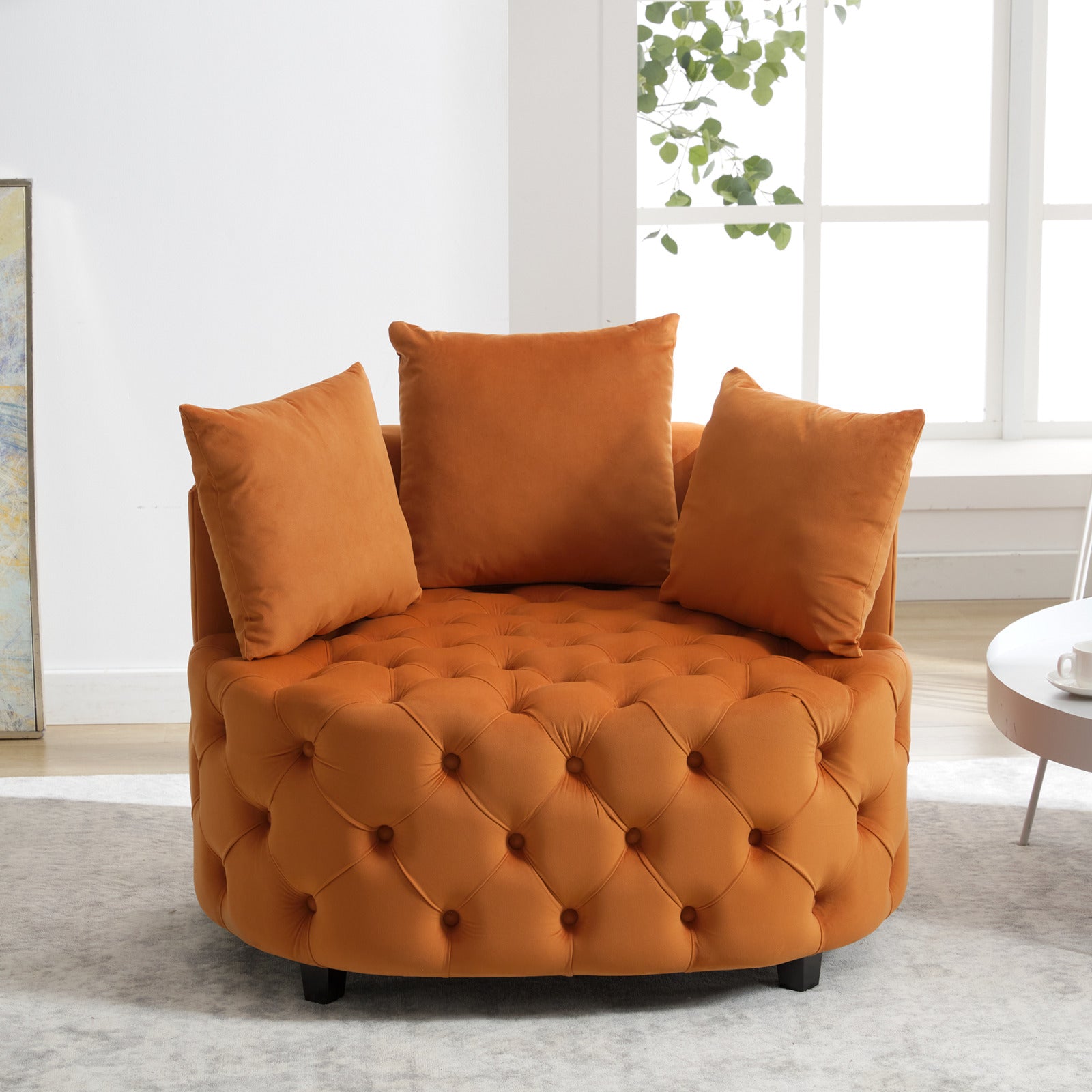 Width 40.6 Inches Accent Chair Classical Barrel Chair For Living Room Modern Leisure Sofa Chair Orange Orange Primary Living Space American Design Foam Velvet