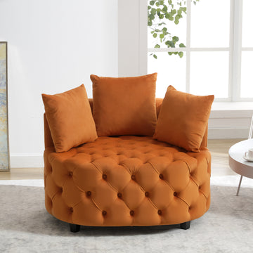Width 40.6 Inches Accent Chair Classical Barrel Chair For Living Room Modern Leisure Sofa Chair Orange Orange Primary Living Space American Design Foam Velvet