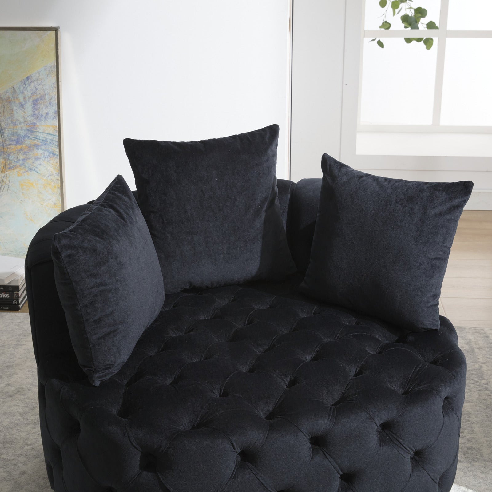 Width 40.6 Inches Accent Chair Classical Barrel Chair For Living Room Modern Leisure Sofa Chair Black Black Primary Living Space American Design Foam Velvet