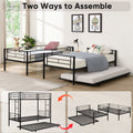 Over Twin Bunk Bed Frame With Trundle,Metal Bunkbed With Sturdy Guard Rail And 2 Sideladders For Kids Adults,Can Be Divided Into Two Beds, No Box Spring Needed, Noise Free For Dorm,Black Box Spring