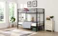 Bunk Bed Twin Over Twin Size With 2 Ladders And Full Length Guardrail, Metal, Storage Space, No Box Spring Needed, Noise Free, Black Box Spring Not Required Twin Black Metal Bedroom Industrial Bunk Metal