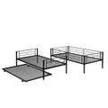 Over Twin Bunk Bed Frame With Trundle,Metal Bunkbed With Sturdy Guard Rail And 2 Sideladders For Kids Adults,Can Be Divided Into Two Beds, No Box Spring Needed, Noise Free For Dorm,Black Box Spring