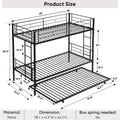 Over Twin Bunk Bed Frame With Trundle,Metal Bunkbed With Sturdy Guard Rail And 2 Sideladders For Kids Adults,Can Be Divided Into Two Beds, No Box Spring Needed, Noise Free For Dorm,Black Box Spring