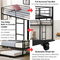 Over Twin Bunk Bed Frame With Trundle,Metal Bunkbed With Sturdy Guard Rail And 2 Sideladders For Kids Adults,Can Be Divided Into Two Beds, No Box Spring Needed, Noise Free For Dorm,Black Box Spring