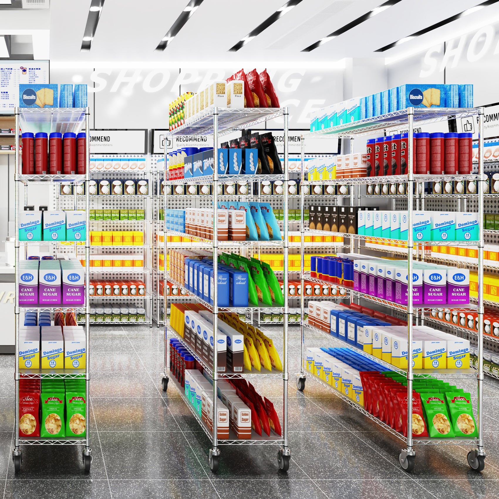 6 Tier Wire Shelving Unit, 6000 Lbs Nsf Height Adjustable Metal Garage Storage Shelves With Wheels, Heavy Duty Storage Wire Rack Metal Shelves Chrome 186082 Chrome Iron Plastic