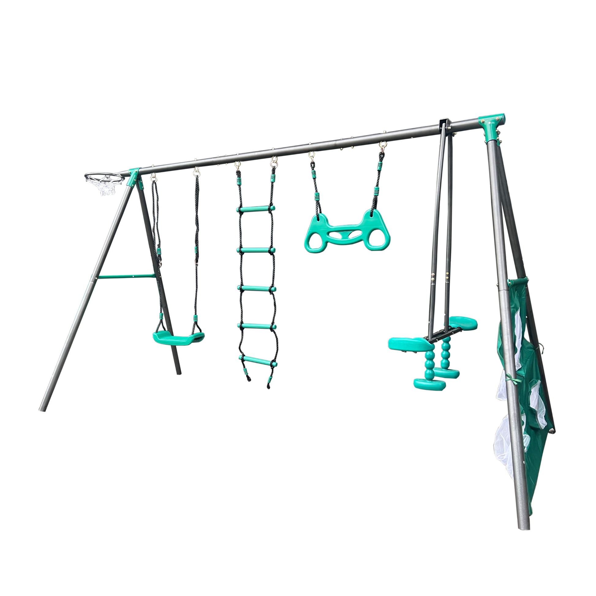 Xns076 Blackish Green Interesting Four Function Swingset With Face To Face Metal Plastic Safe Swing Seat 550Lbs For Outdoor Playground For Age 3 Blackish Green Steel