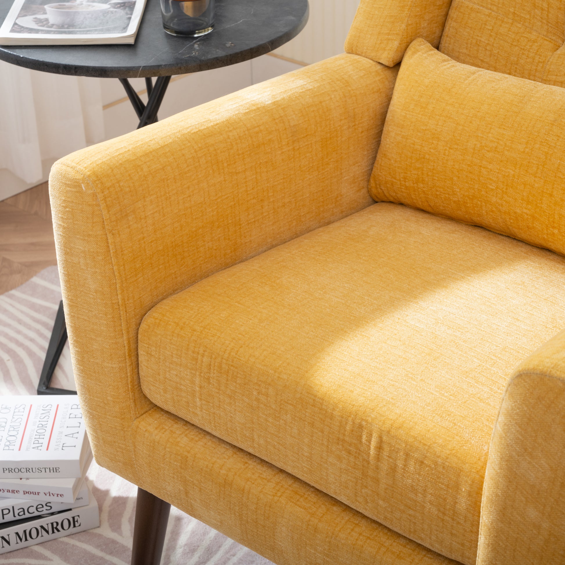 Modern Accent Chair Upholstered Foam Filled Living Room Chairs Comfy Reading Chair Mid Century Modern Chair With Chenille Fabric Lounge Arm Chairs Armchair For Living Room Bedroom Yellow Yellow Light Brown Primary Living Space Modern Rubberwood Foam
