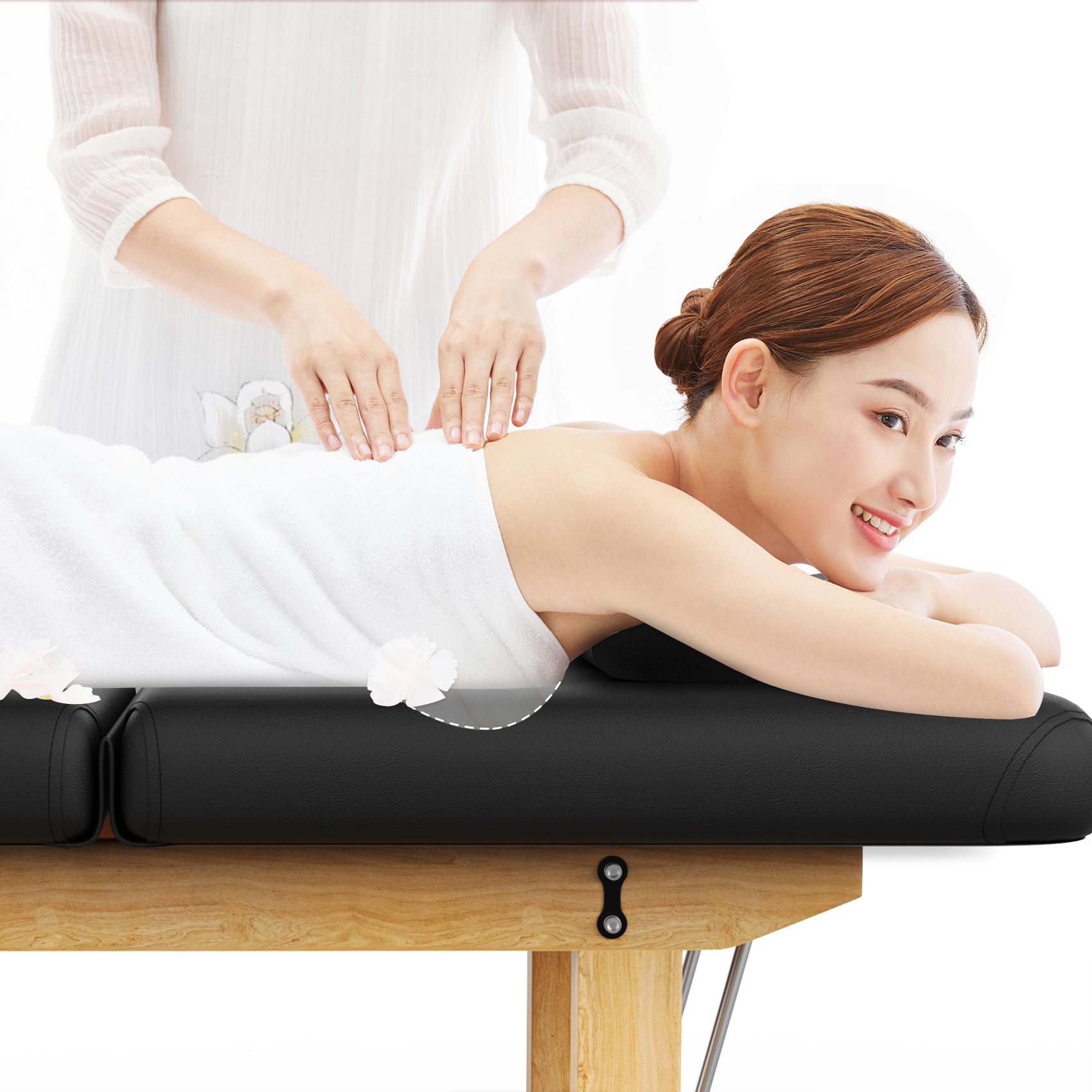 80 Inches Wide Six Legs Quality Leather Beauty Spa Furniture Massage Table Bed Wooden Facial Bed Wooden Beauty Bed Black Black Pu Leather