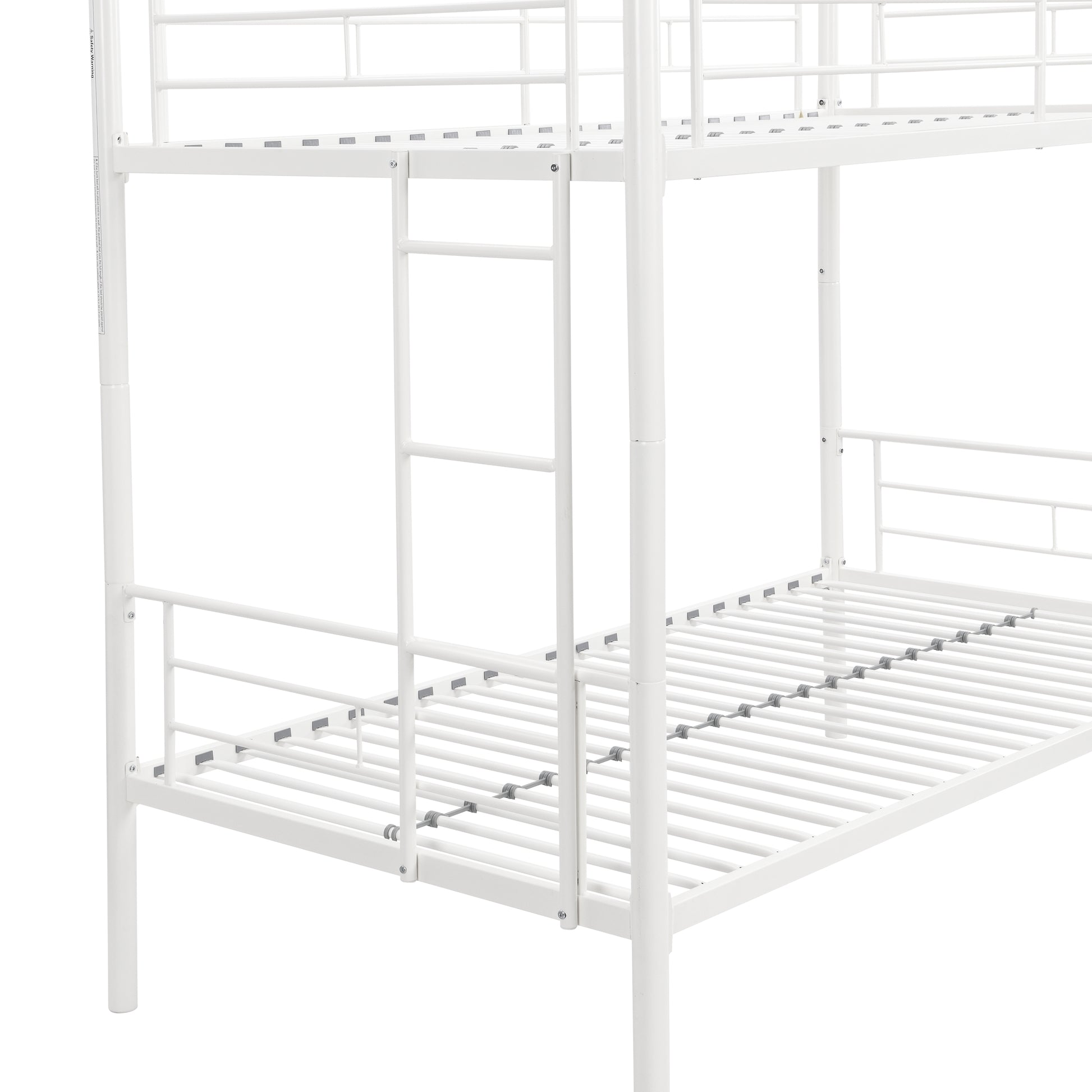 Twin Over Twin Metal Bunk Bed,Metal Structure Bedframe With Safety Guardrails And 2 Ladders,Convertible Bunkbeds,No Spring Box Required And Space Saving Design,White Box Spring Not Required Twin
